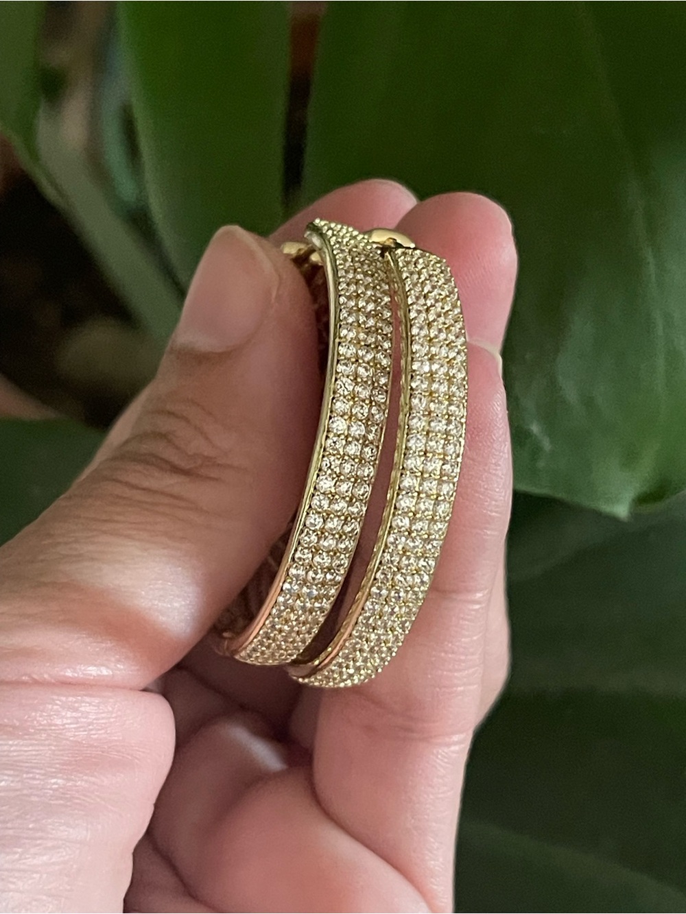Sparkling Triple-Row Pavé Gold Hoop Earrings - Picture 2 of 3